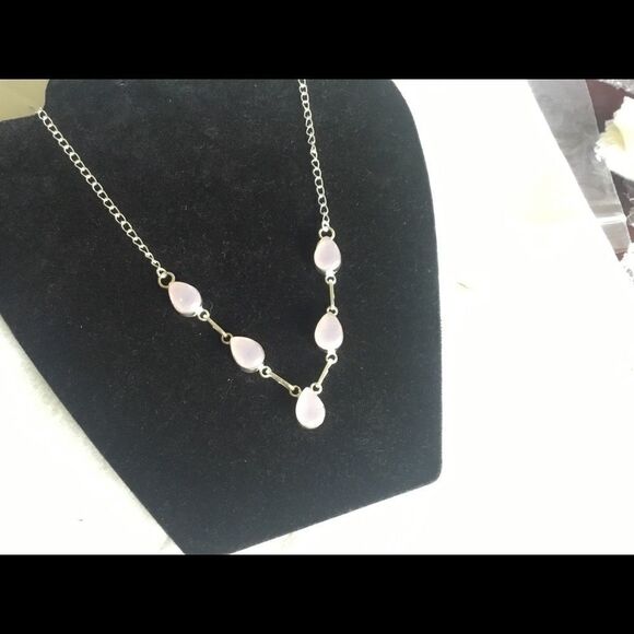 NWOT Sterling Silver Rose Quartz Adj. Necklace - Picture 3 of 12
